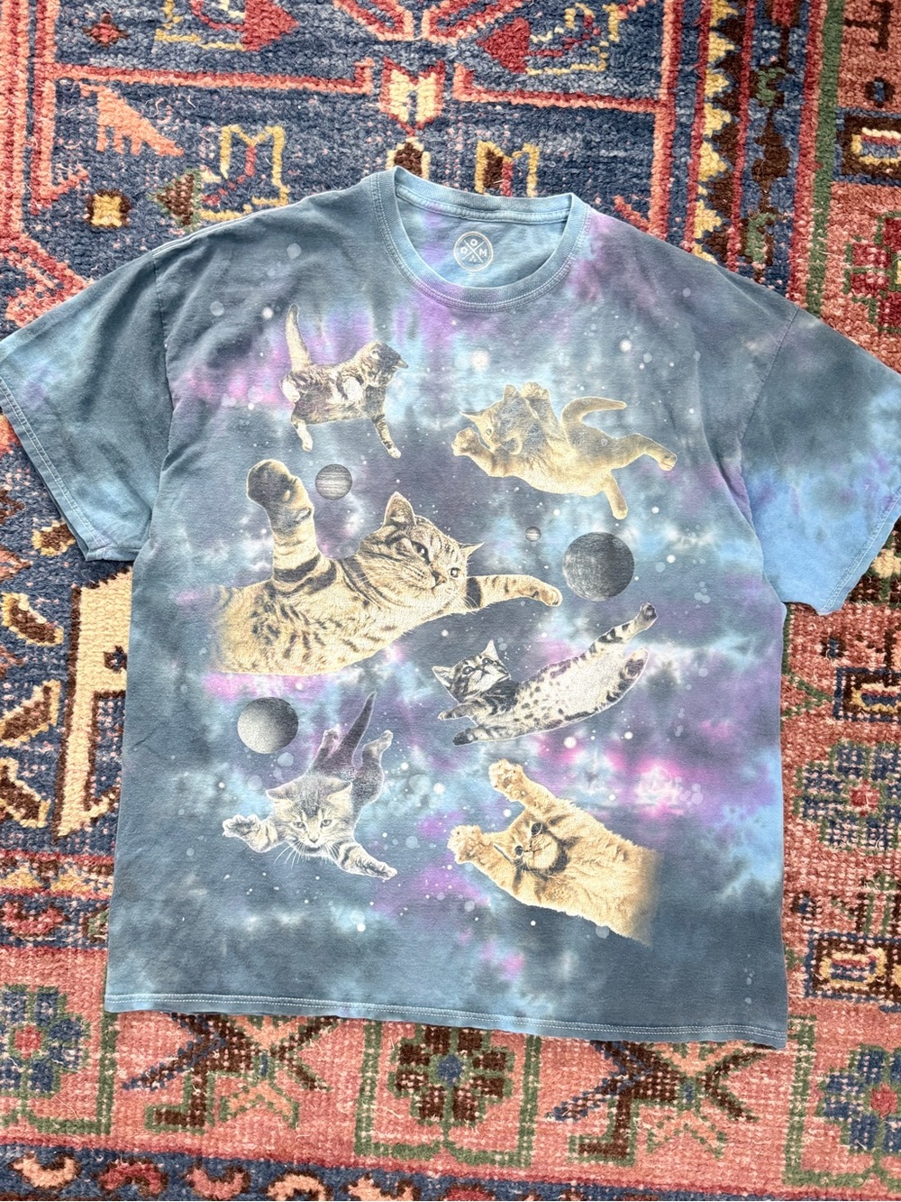 ODM Flying Space Cats Graphic Tie Dye T-Shirt 2XL